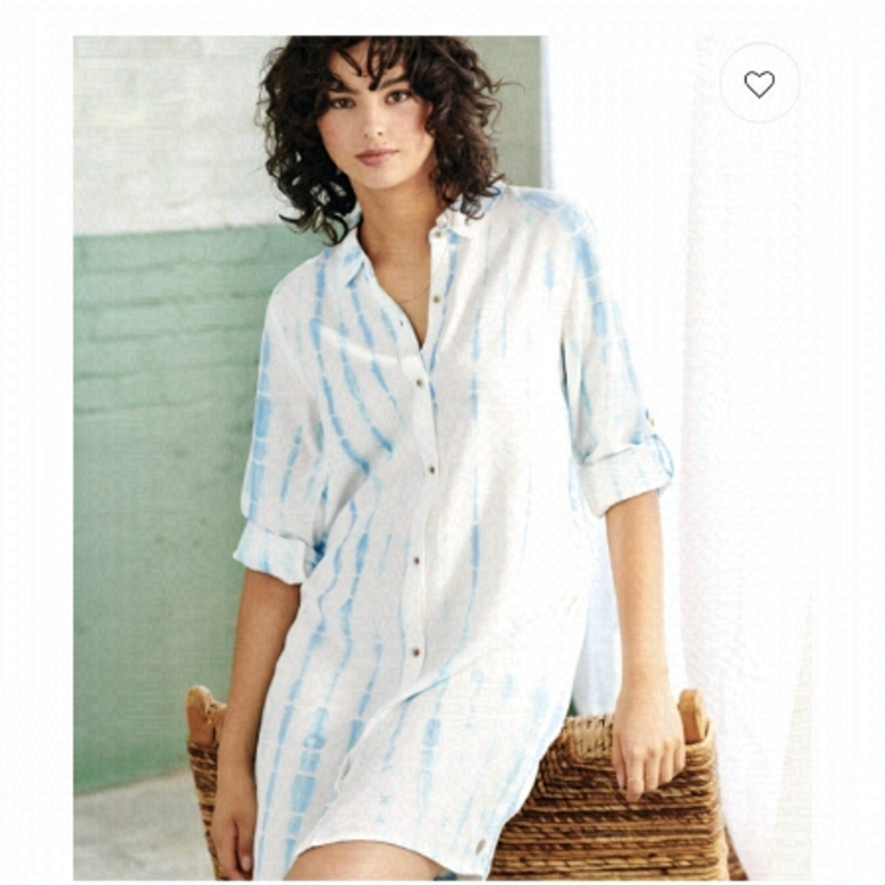 Hatley Cara Tie Dye Oversized Tencel t-shirt button up dress Sz XS